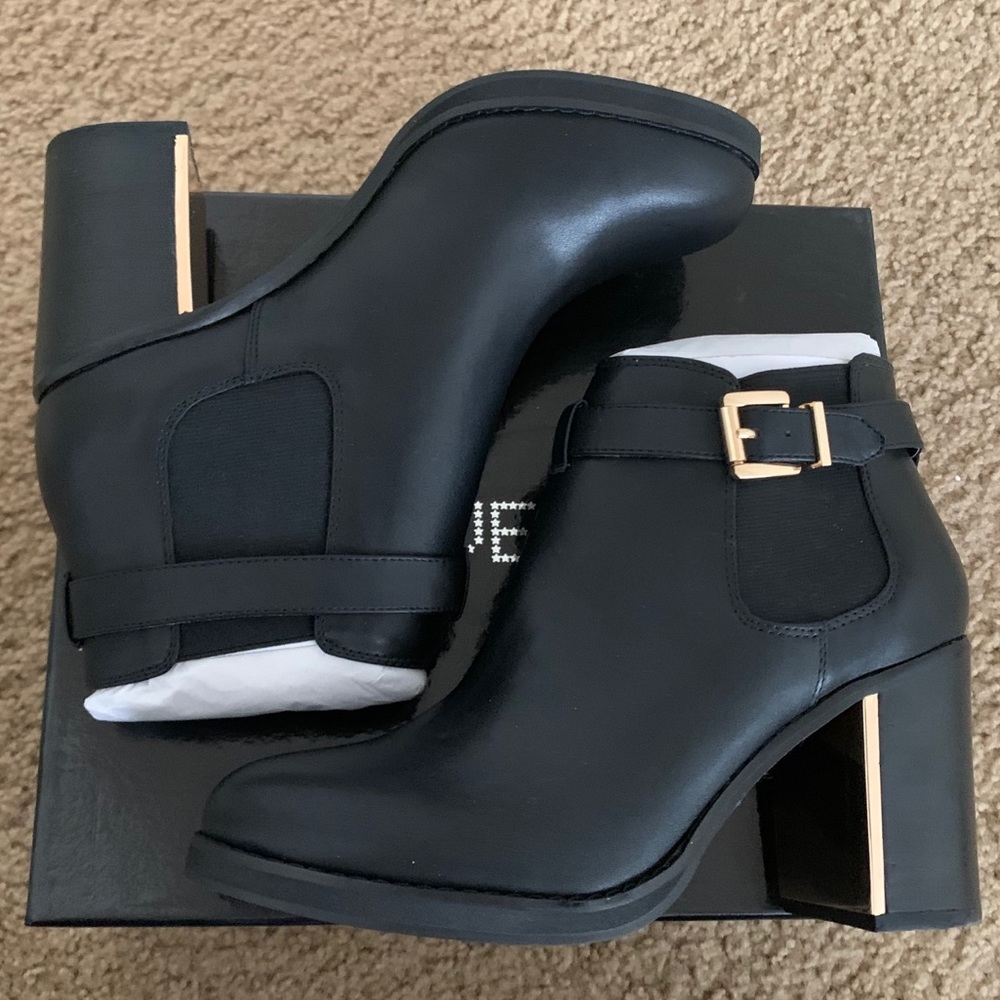 Forever New Black Ankle Boots w/Gold Accents NIB